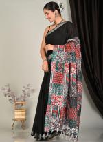 Pure Linen Cotton Black Casual Wear Pure Hand Work Saree